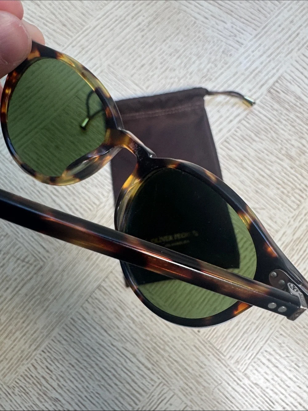 Oliver Peoples Havana Delray Sun Frame Sunglasses with Green Lenses